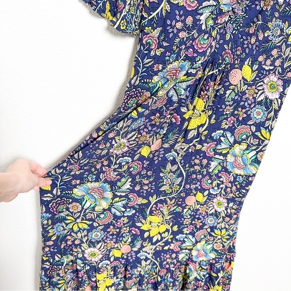BODEN NAVY V NECK MIDI TEA DRESS Tropic Meadow Floral Size US 4 - Picture 4 of 9